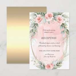 Chic Pink Roses Gold Frame Empfang Einladung