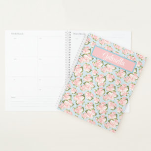Chic Pink Roses - Sky Blue und White Polka Dots Planer