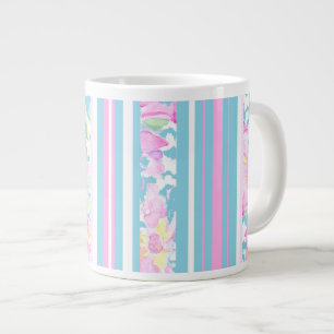 Chic Pink Roses, Türkis Streifen: Große Tasse