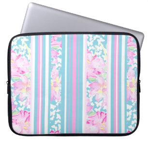 Chic Pink Roses, Türkis Streifen: Laptop-Sieb Laptopschutzhülle