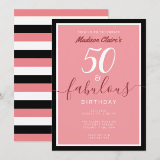 Chic Pink Schwarz und Weiß 50 und fabelhaft Geburt Einladung