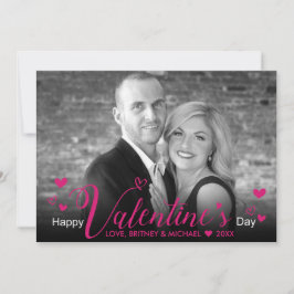 Chic Pink Script Hearts Modernes Schwarz-weißes Fo