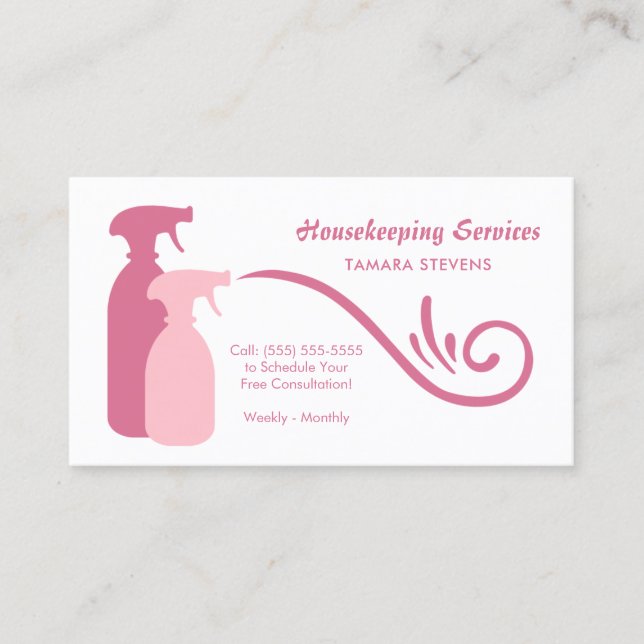 Chic Pink Spray Bottles Housekeeping Services Visitenkarte (Vorderseite)