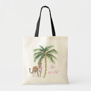 Chic Pink Squares Gold Palm Tree Leopard Tragetasche