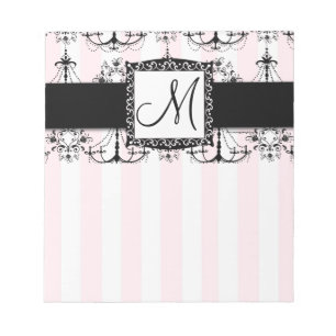 Chic Pink Stripes Black Candelierers Notepad Notizblock