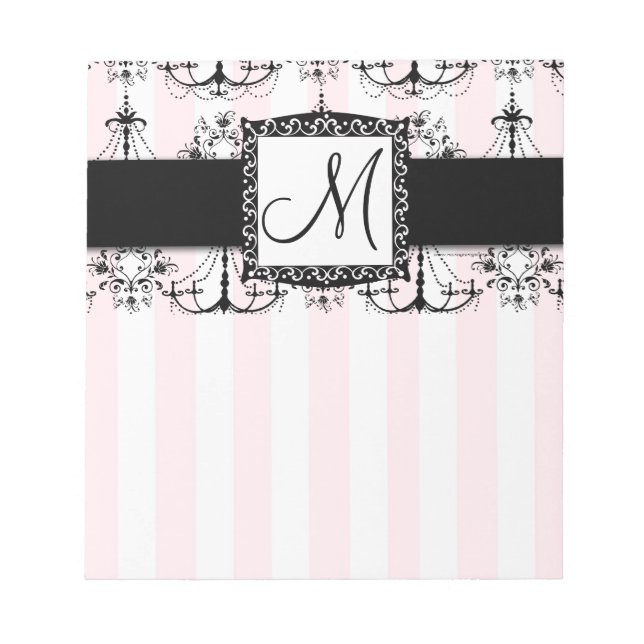 Chic Pink Stripes Black Candelierers Notepad Notizblock (Vorderseite)