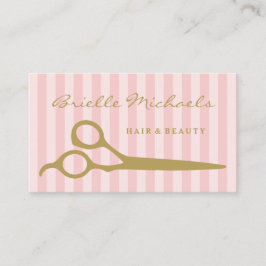Chic Pink Stripes Gold Schere Haar und Schönheit Visitenkarte
