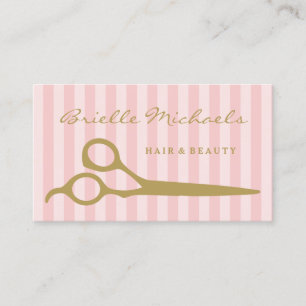 Chic Pink Stripes Gold Schere Haar und Schönheit Visitenkarte