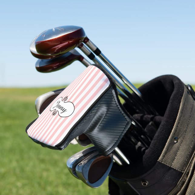 Chic Pink Stripes Personalisiert Golf Headcover (In Situ)