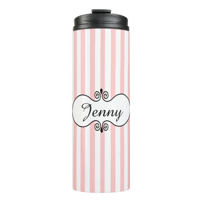 Chic Pink Stripes Personalisiert Thermosbecher (Vorderseite)