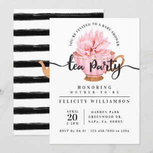 Chic Pink Teacup Tea Party Baby shower Invitation