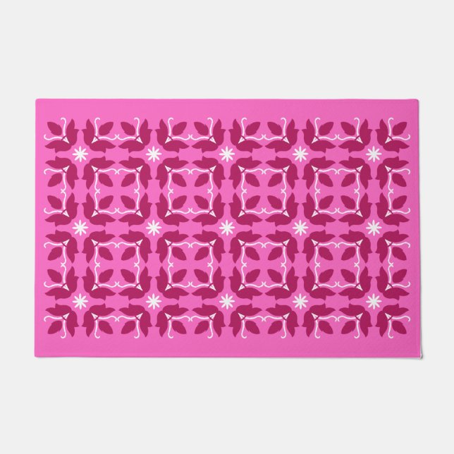 Chic Pink Tile Blume Muster große Tor Mat Fußmatte (Vorderseite)