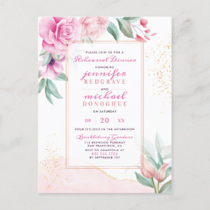 Chic Pink Trendy Rose Botanische Probe Abendessen Einladungspostkarte
