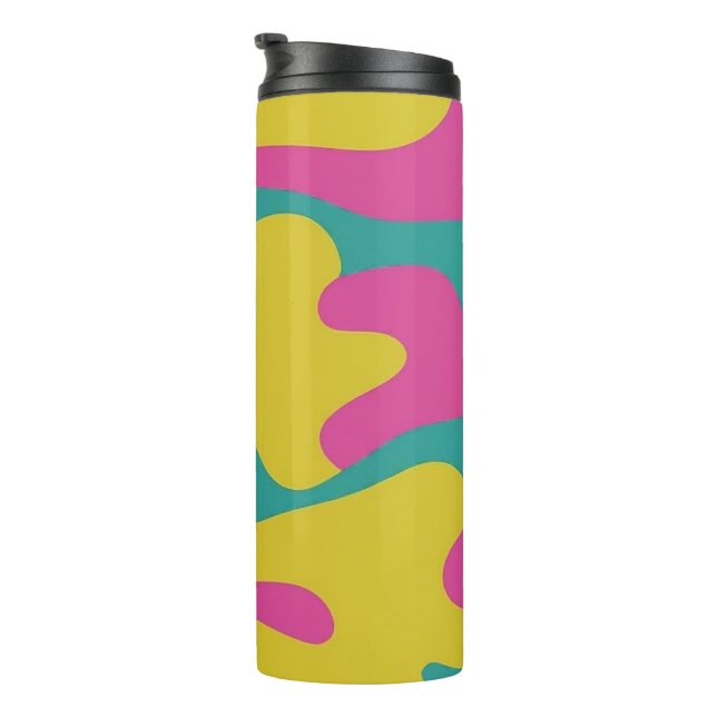 Chic Pink und Aquamarine Camouflage der 90er Jahre Thermosbecher (Nach rechts gedreht)