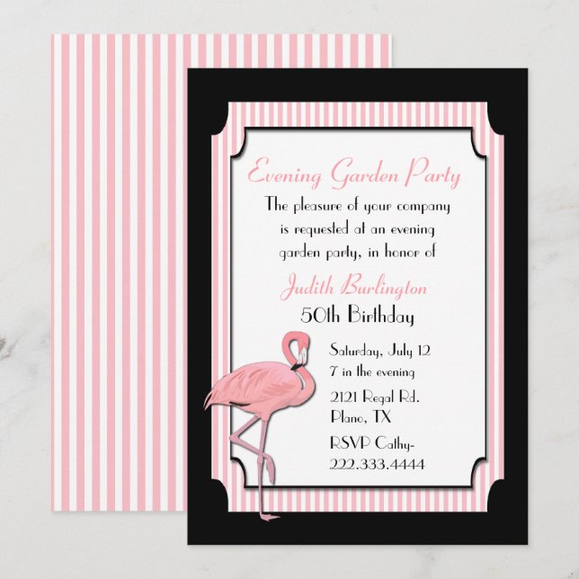 Chic Pink und Black Flamingo Party Einladung (Vorne/Hinten)