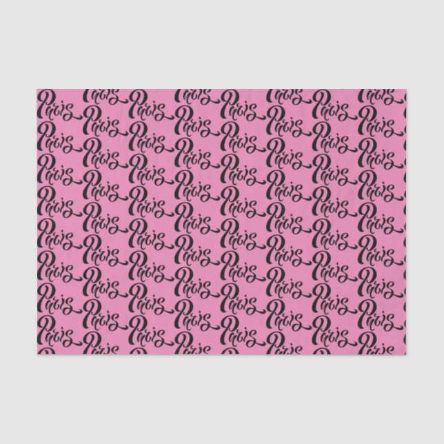 Chic Pink und Black Paris Typografy Pattern Seidenpapier (Vorderseite)