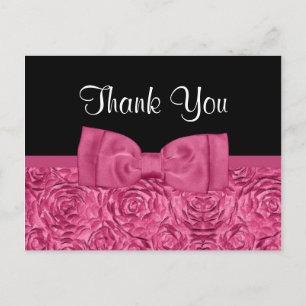 Chic Pink und Black Rose Floral Vielen Dank Postkarte