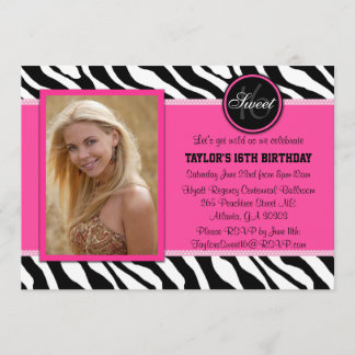 Chic Pink und Black Zebra Print Foto Einladung