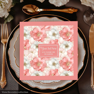 Chic Pink und Gold Floral Napkin Individuelle Name Serviette