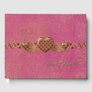 Chic Pink und Gold Hearts Wedding Guest Book Gästebuch
