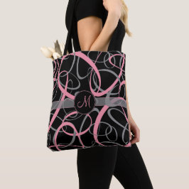Chic pink und grau auf schwarz loopy Retro-Monogra Tasche