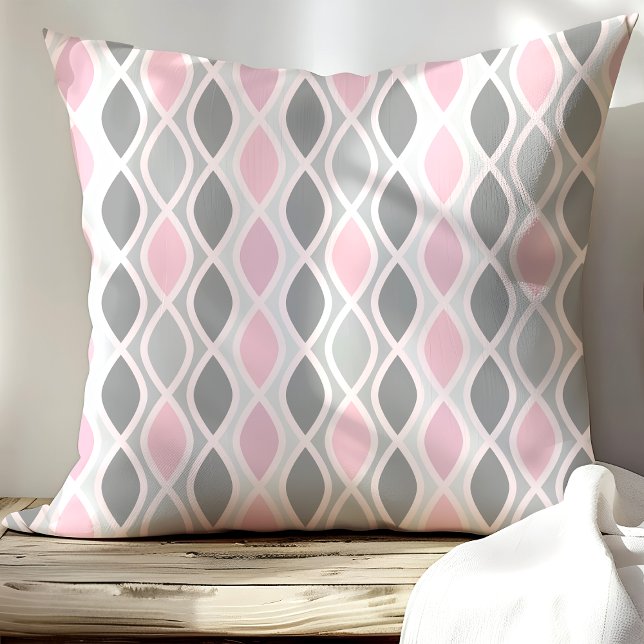 Chic Pink und Gray Trellis Muster Kissen (Von Creator hochgeladen)