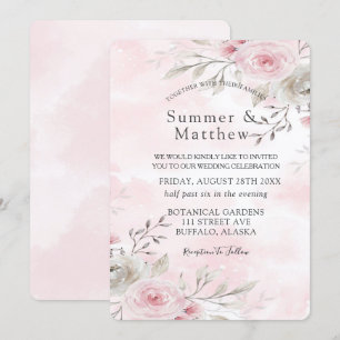 Chic Pink und Gray Wasserfarbe Peony Rustikale Hoc Einladung