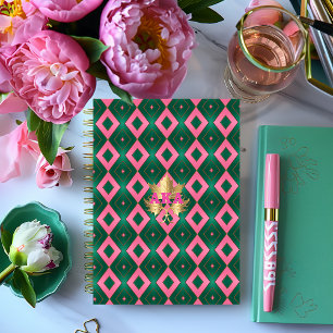 Chic Pink und Green Diamond Motif Planer