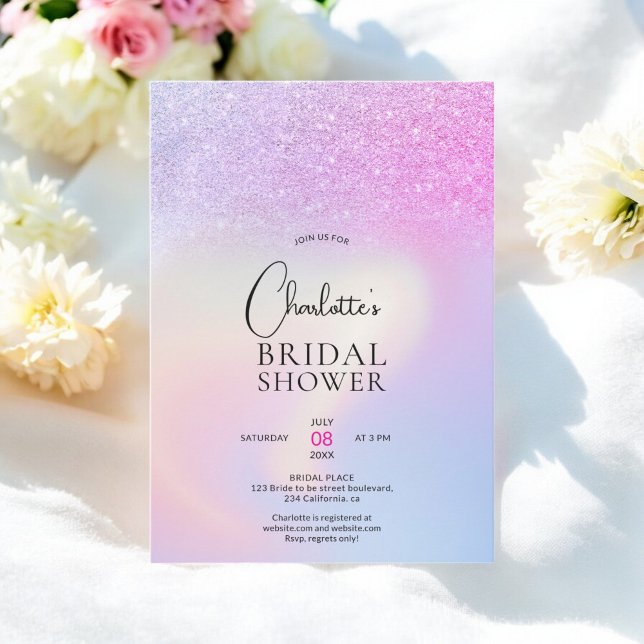 Chic Pink und Lila Glitzer Ombre Brautparty Einladung (Chic Pink and Purple Glitter Ombre Bridal Shower Invitation)