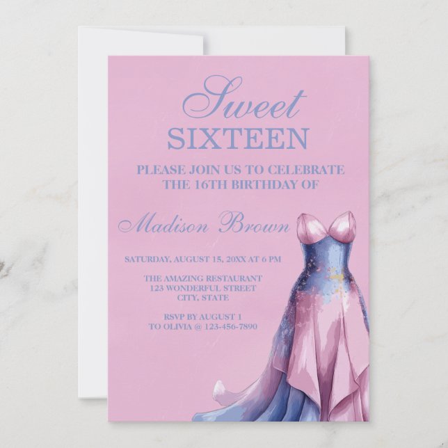 Chic Pink und Lila Sweet 16 Party Einladungen (Vorderseite)