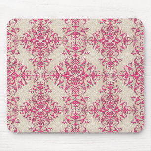 Chic Pink und Off White Floral Damask Muster Mousepad