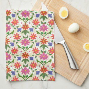 Chic Pink und Orange Blume, Polka Dots auf Ecru Küchentuch
