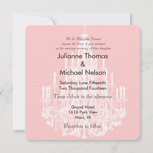 Chic Pink und White Cronier Wedding Einladung (Vorderseite)