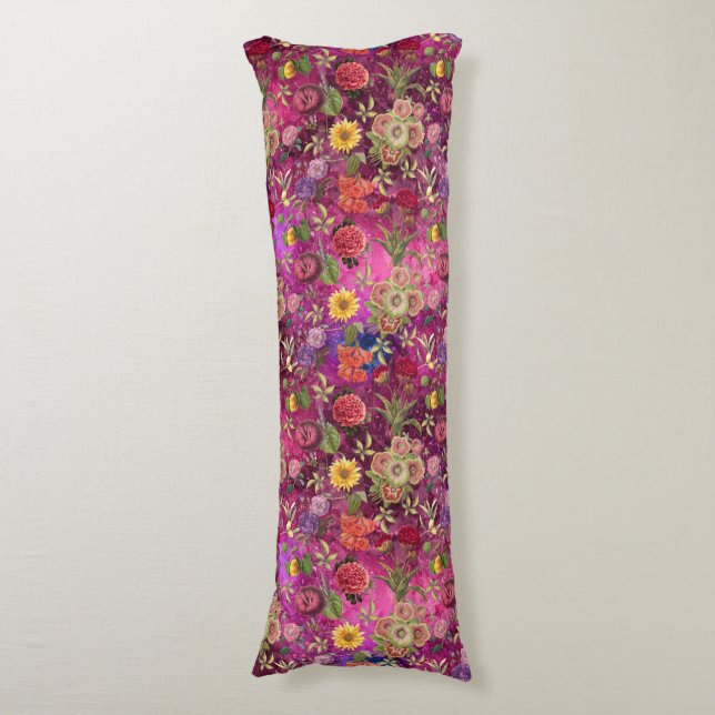 Chic pink violette Blumen monogramm Blumenmuster Seitenschläferkissen (Vorderseite Vertikal)