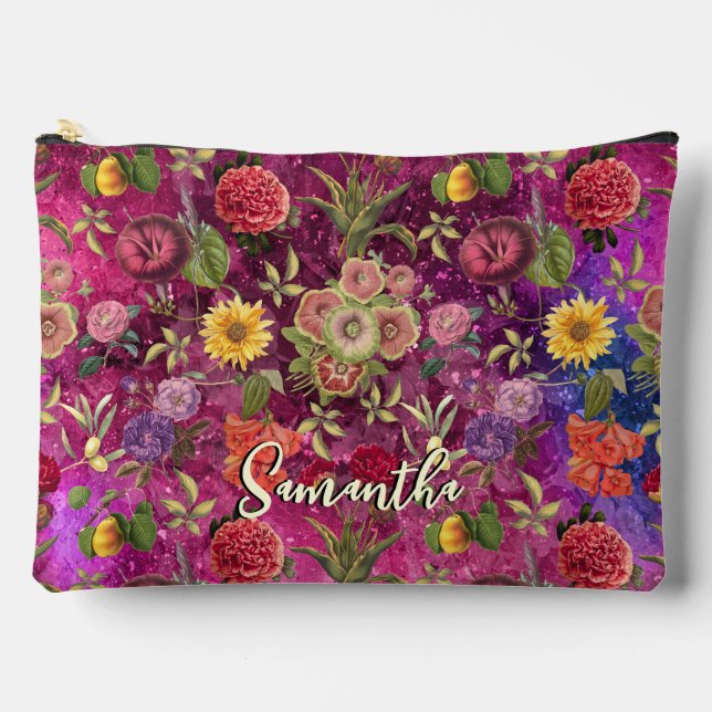 Chic pink violette Blumen monogramm Blumenmuster Zubehörtasche (Vorderseite)