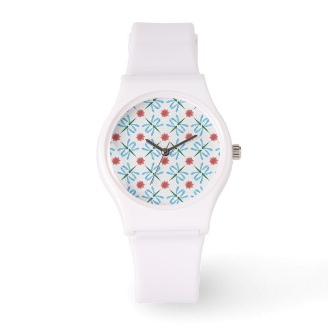 Chic Pink Water Lilis und Dragonflies Armbanduhr (Vorderseite)