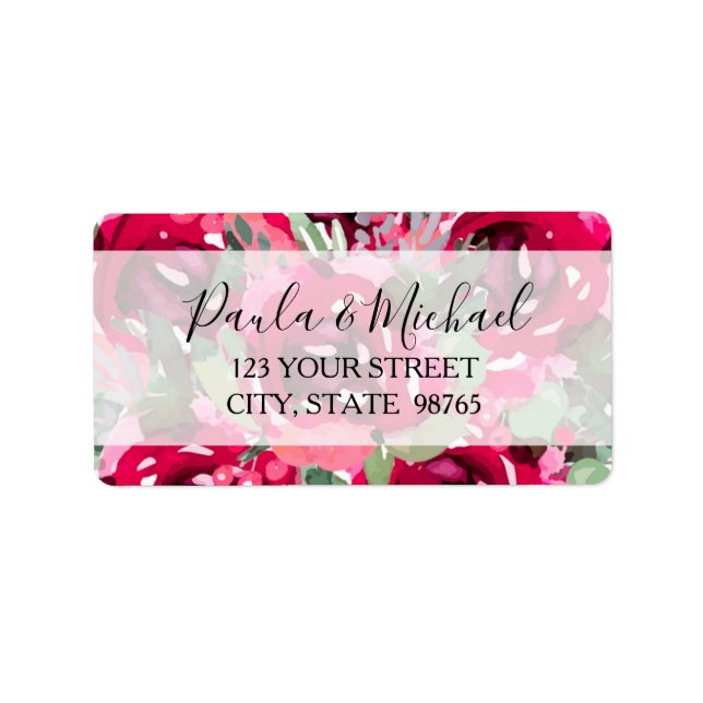 Chic Pink Watercolor-Blume Adressaufkleber (Vorne)