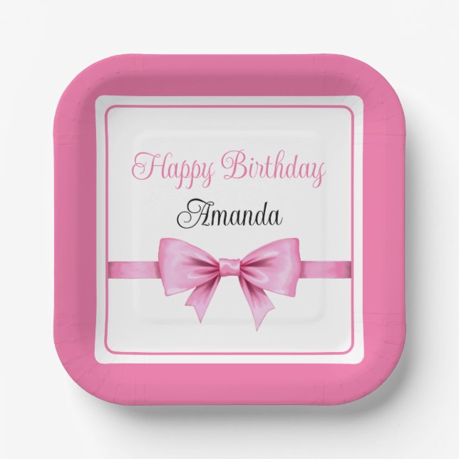 Chic Pink Watercolor Bow Sweet 16 Birthday Pappteller (Vorderseite)