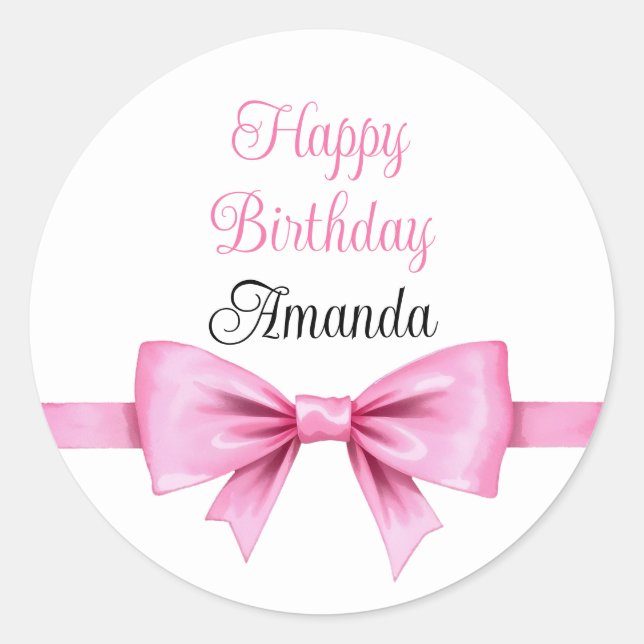 Chic Pink Watercolor Bow Sweet 16 Birthday Runder Aufkleber (Vorderseite)