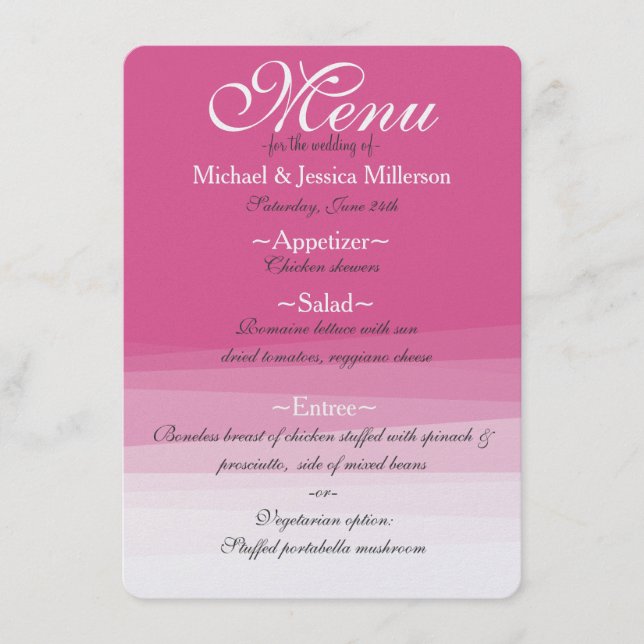 Chic Pink Watercolor Ombre Wedding Menu Menükarte (Vorderseite)