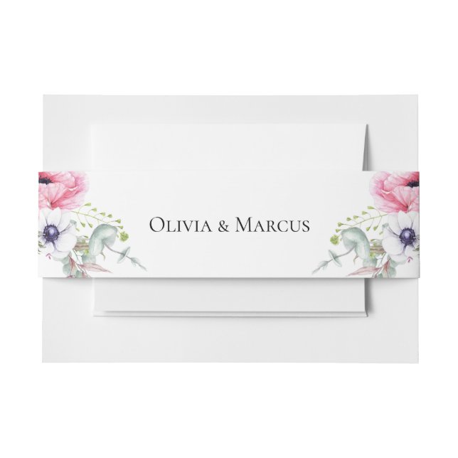 Chic Pink Watercolor Poppies Einladungsbanderole (Vorderseite Beispiel)