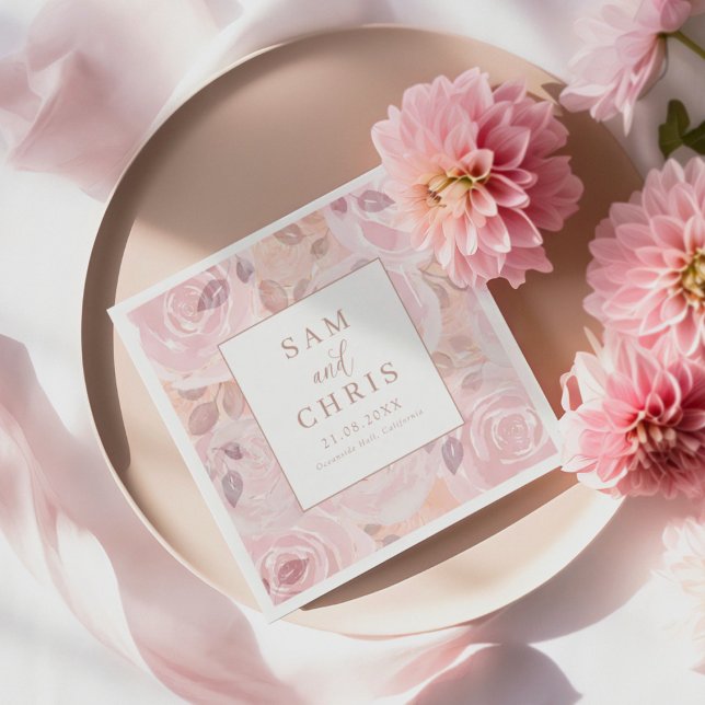 Chic Pink Watercolor Roses Wedding Serviette (Von Creator hochgeladen)