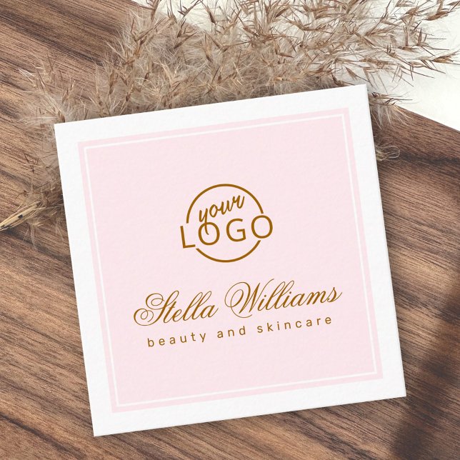 Chic pink weiß Logo minimalistisch Quadratische Visitenkarte (Von Creator hochgeladen)