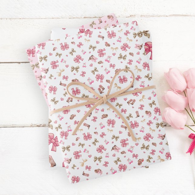 Chic Pink Western Cowgirl Stiefel, Hats & Bows Geschenkpapier Set (Von Creator hochgeladen)