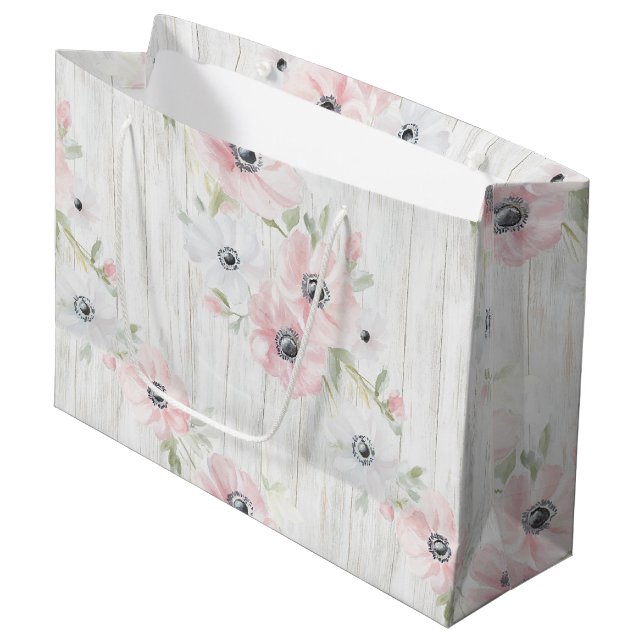 Chic Pink White Blume Brautparty Große Geschenktüte (Vorderseite Schrägansicht)