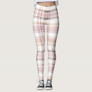 Chic Pink White Cream Karierte Streifen Leggings