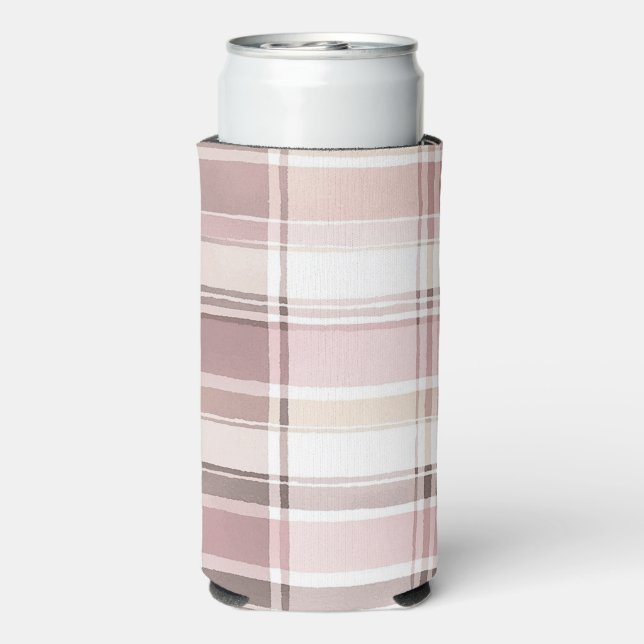 Chic Pink White Cream Karierte Streifen Selters Dosenkühler (Seltzer Rückseite)