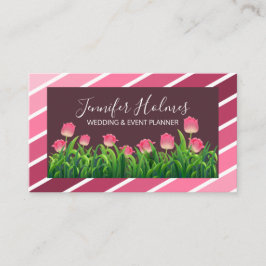 Chic Pink White Diagonal Stripes Tulip Visitenkarte