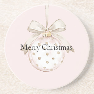 Chic Pink White Dots Bow Ornament Weihnachten Getränkeuntersetzer
