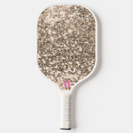 Chic Pink White Glittery Glitzern Modernes Monogra Pickleball Schläger